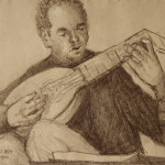 Miguel Yisrael, Lute, 2014, Ink on Toned Paper